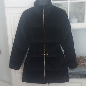 Express Black Velour Puffer Jacket with Gold Accents Size M